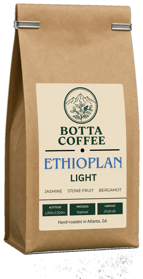 Ethiopian Light roast coffee bag, 12 oz, roasted in Atlanta